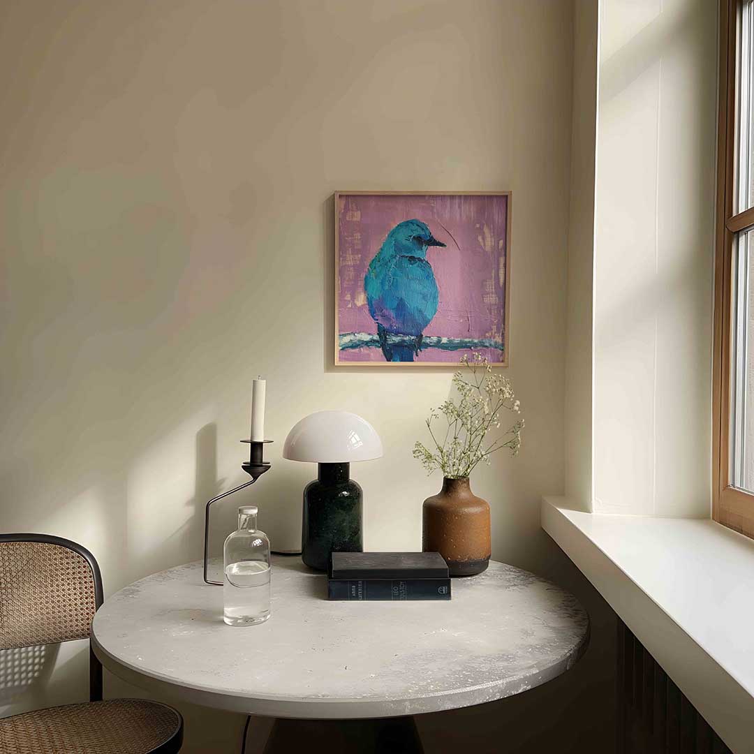 Blauwe vogel – tropische poster in vierkant formaat
