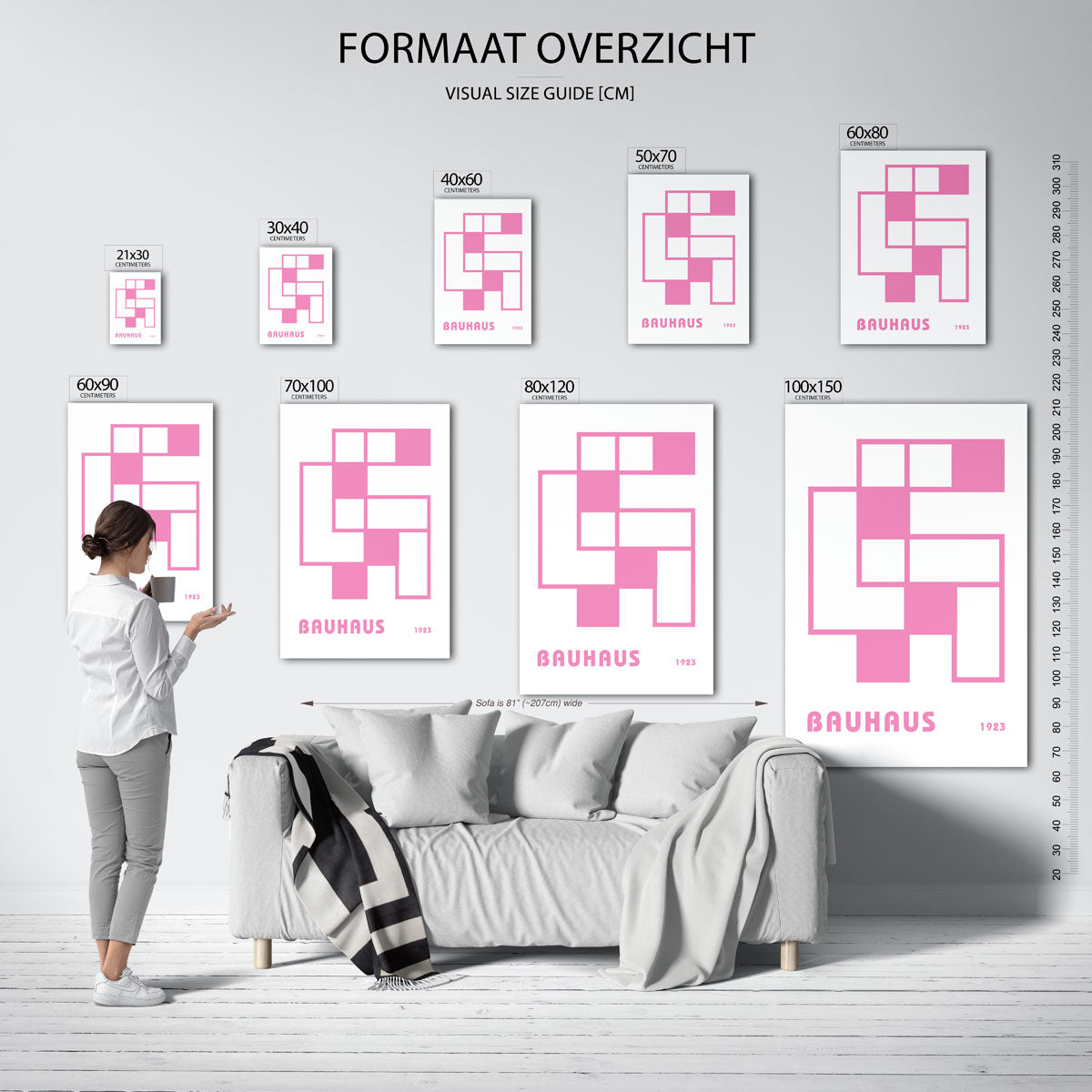 Roze vlakverdeling – geometrische poster in Bauhaus-stijl van WallArtistic