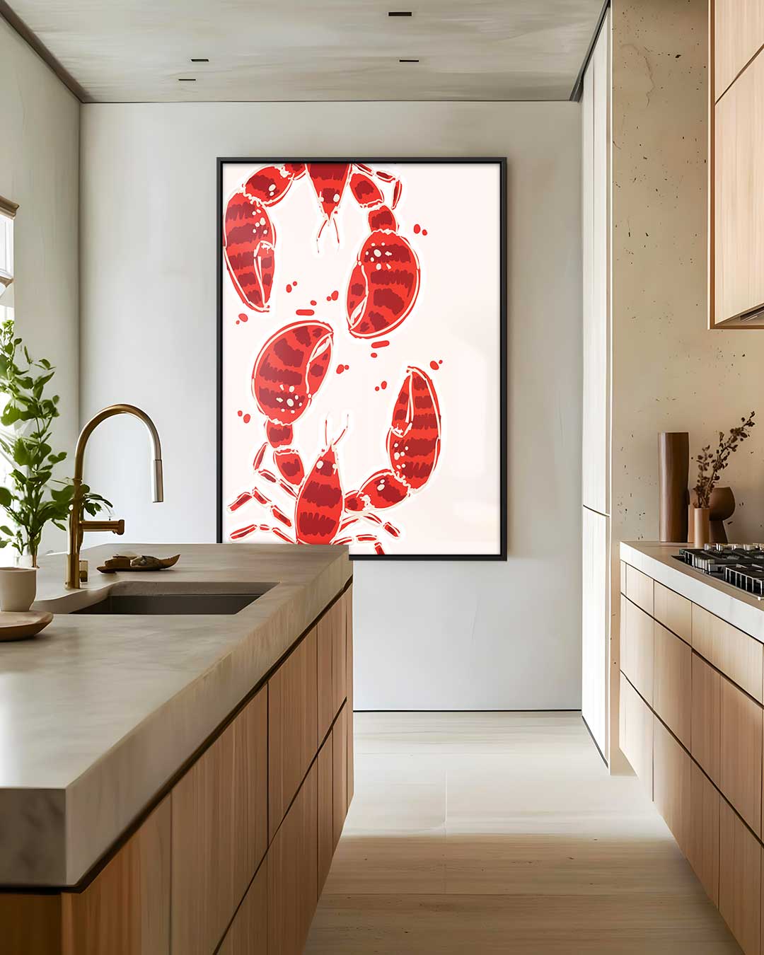 Speelse Kreeften Illustratie – staand kunstwerk voor modern interieur