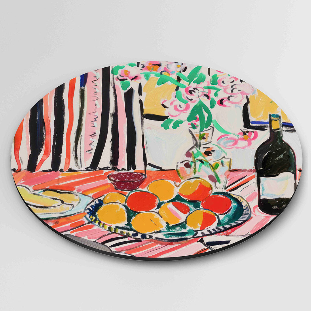 Fruit en bloemen – ronde wanddecoratie met abstract ontwerp