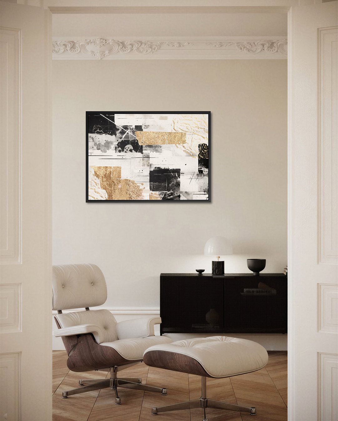 Gelaagde compositie – Abstract kunstwerk – liggende wanddecoratie