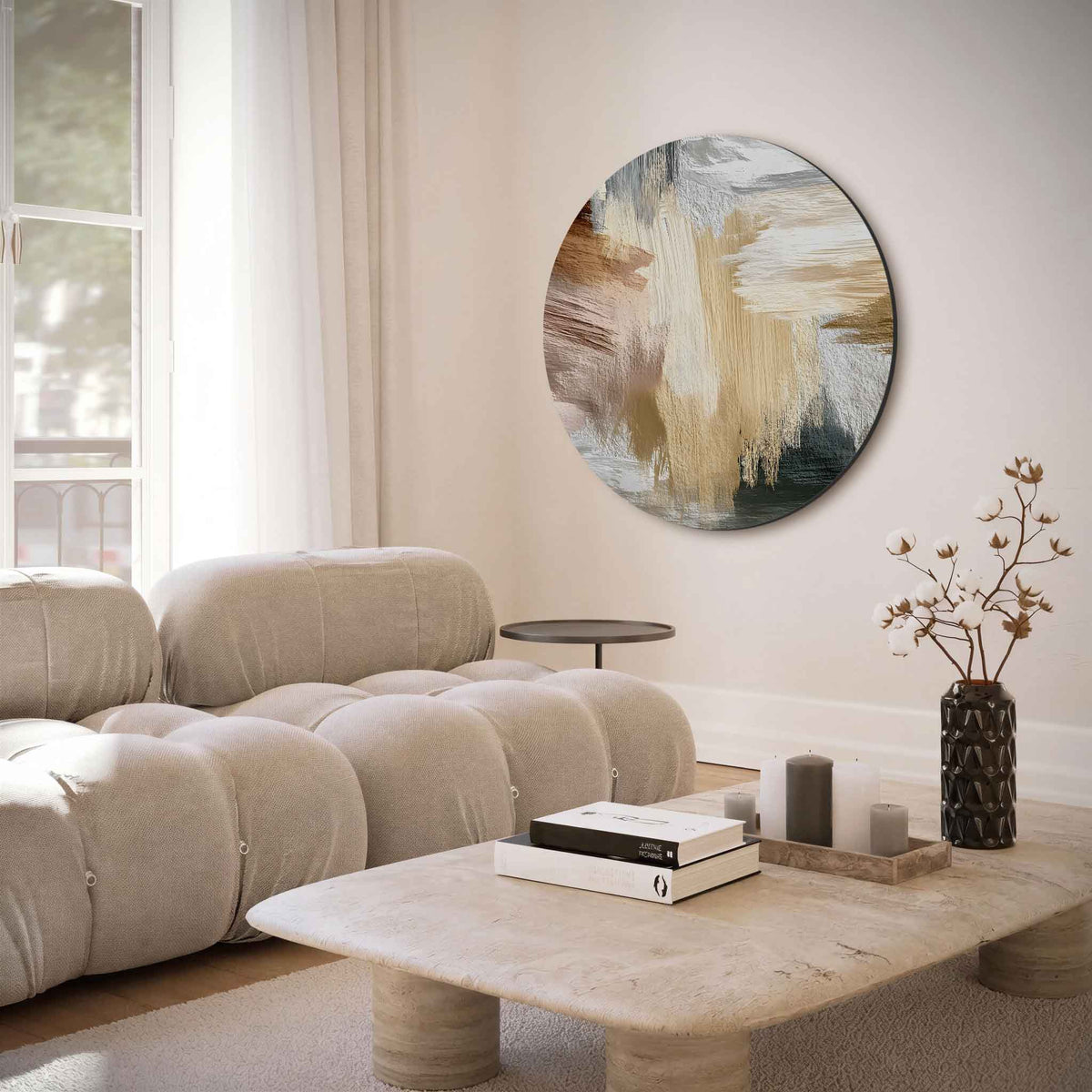 Abstracte penseelstreken – moderne abstracte muurcirkel voor aan de muur