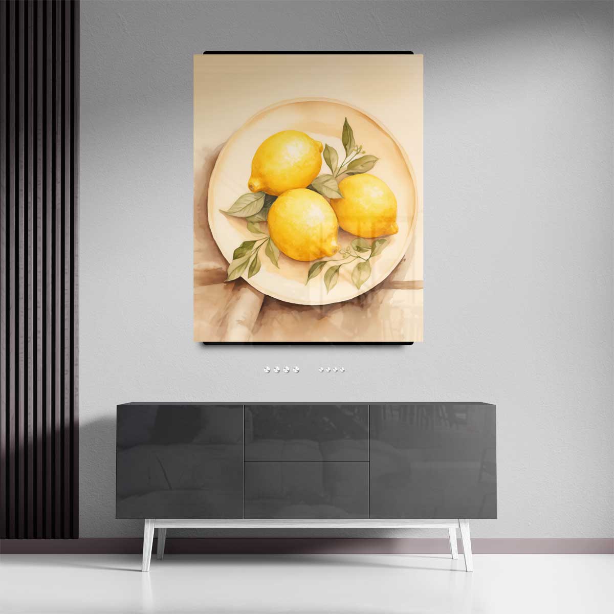 Zonnige Citroenen op Bord – canvas kunstwerk als wanddecoratie