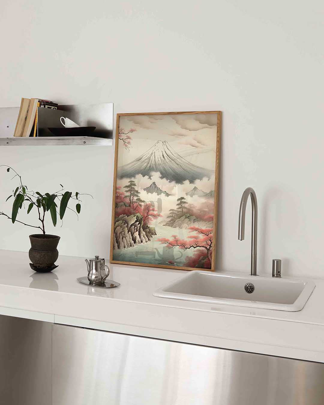 Berglandschap met bomen – Aziatische poster in staand formaat