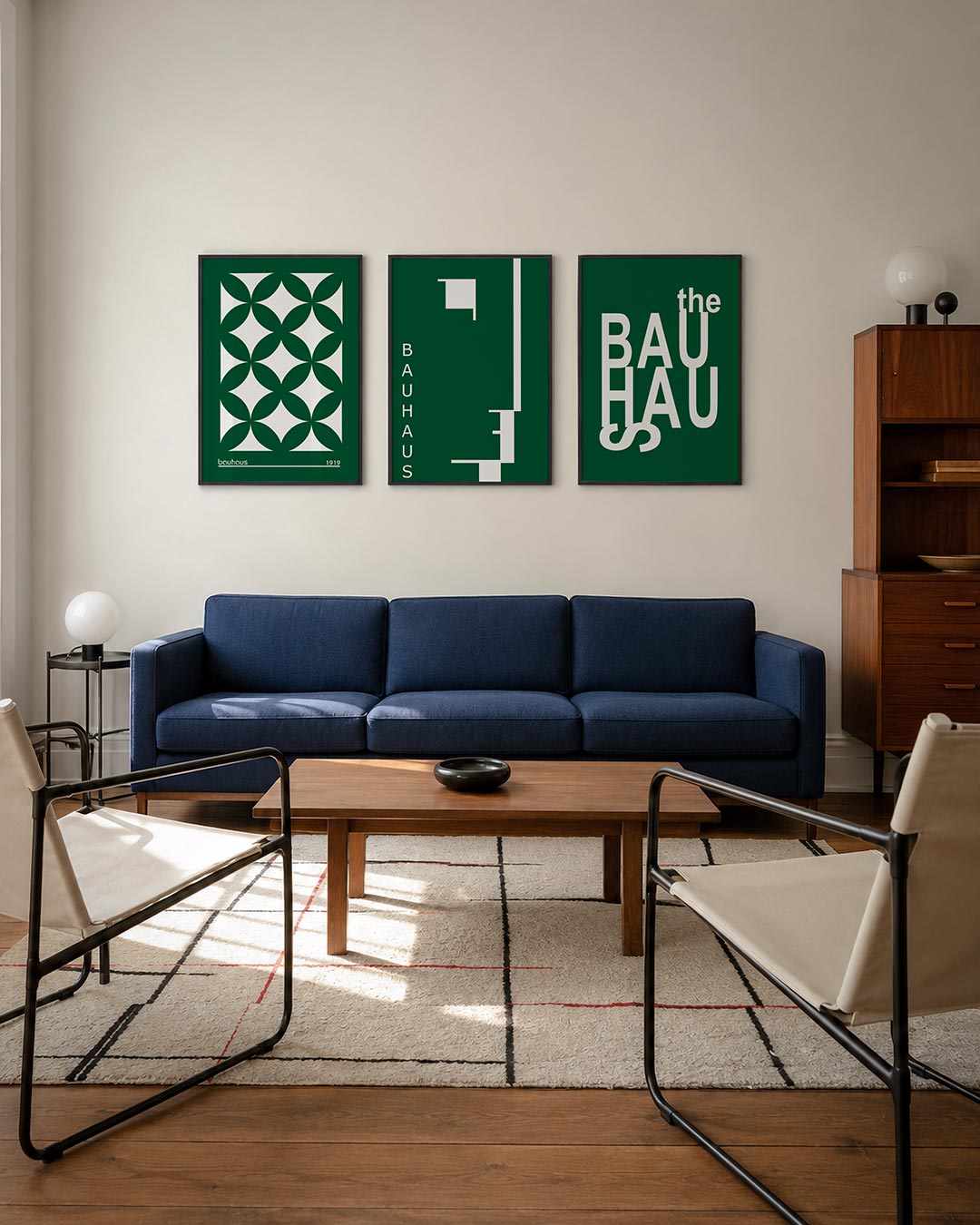 Groene cirkelpatronen driedelige posterset – deze posterset in drie delen toont een ritmisch spel van overlappende groene