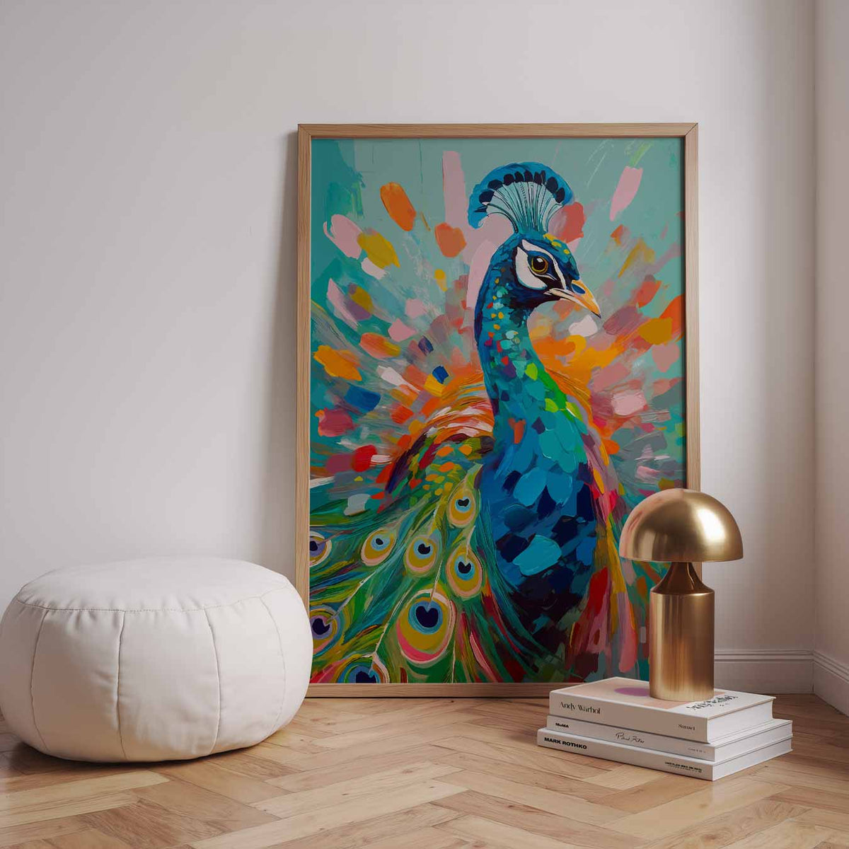 Kleurrijke Pauw Kunstposter – dieren poster in staand formaat