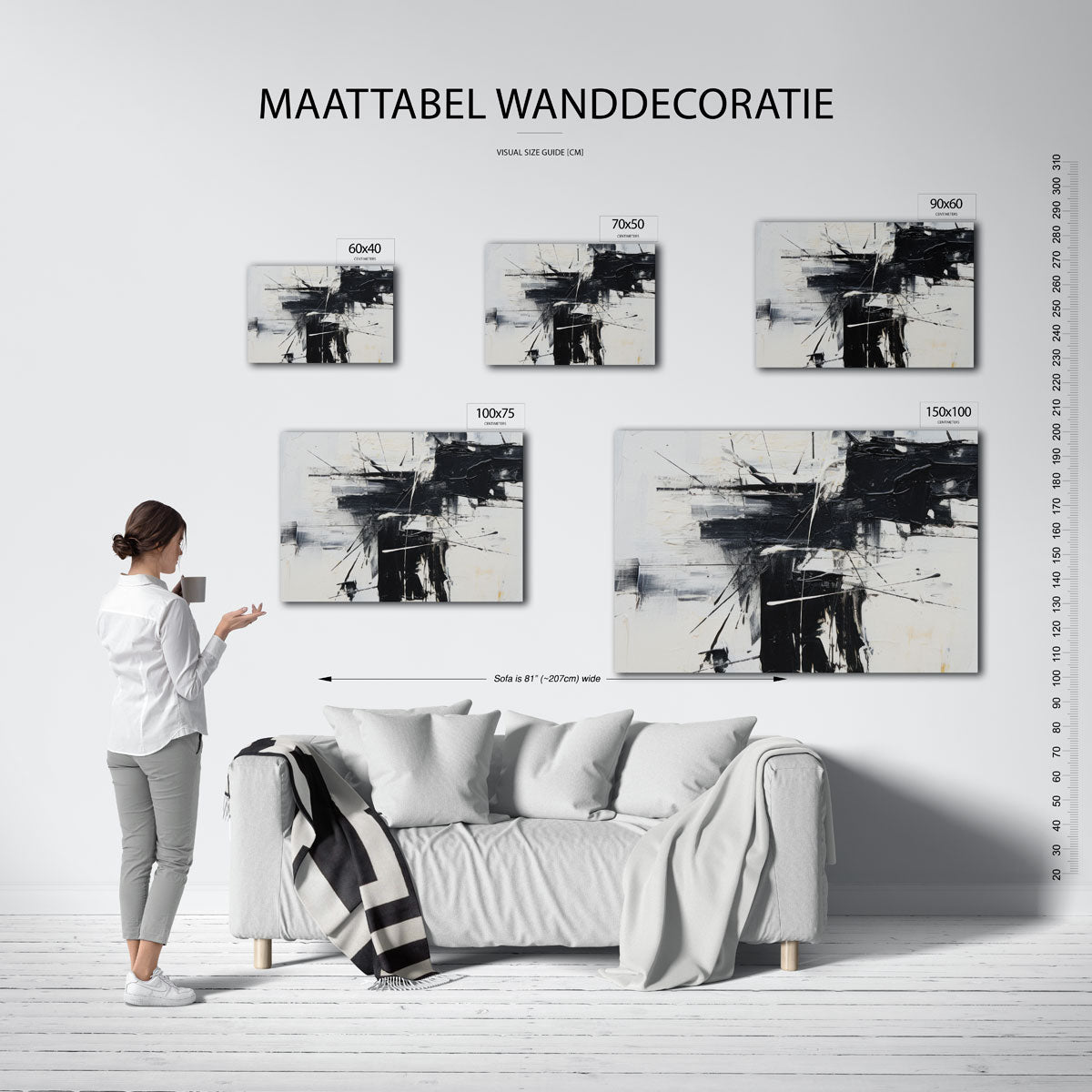 Dynamische lijnen – moderne liggende wandkunst