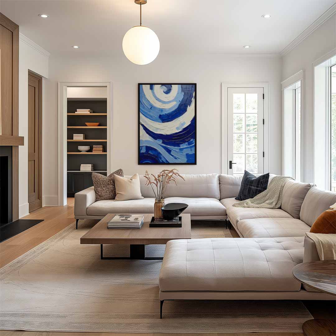 Spiralen van Blauw – staand kunstwerk voor modern interieur