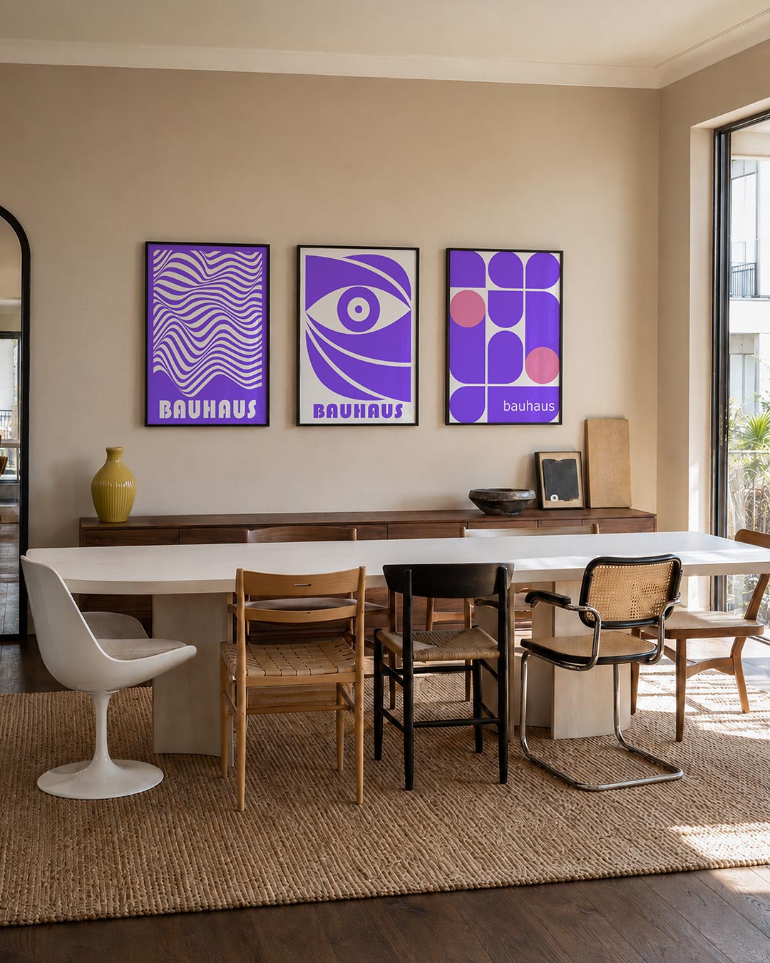 Golvend lijnenspel driedelige posterset – deze posterset in drie delen toont vloeiende, golvende