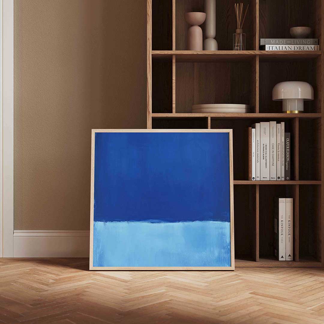 Blauwe abstracte – vierkante wanddecoratie met kleur en vorm van WallArtistic