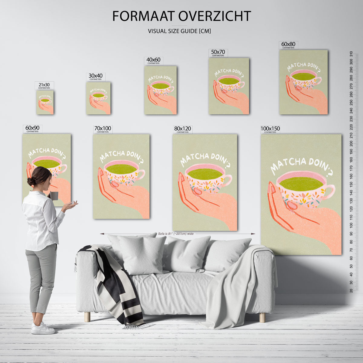 Hand met matcha – staande muurposter voor keuken of eethoek