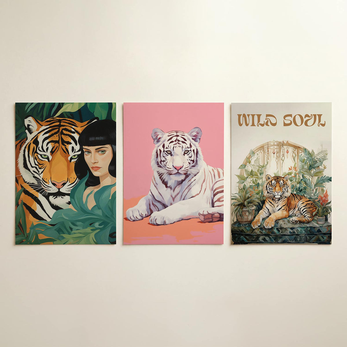 Jungle harmonie – driedelige posterset in interieur