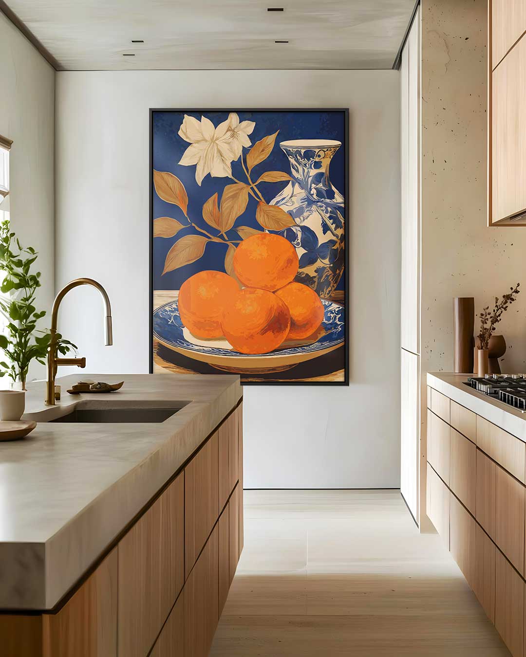 Stilleven met Sinaasappels en Vaas – staand kunstwerk voor modern interieur