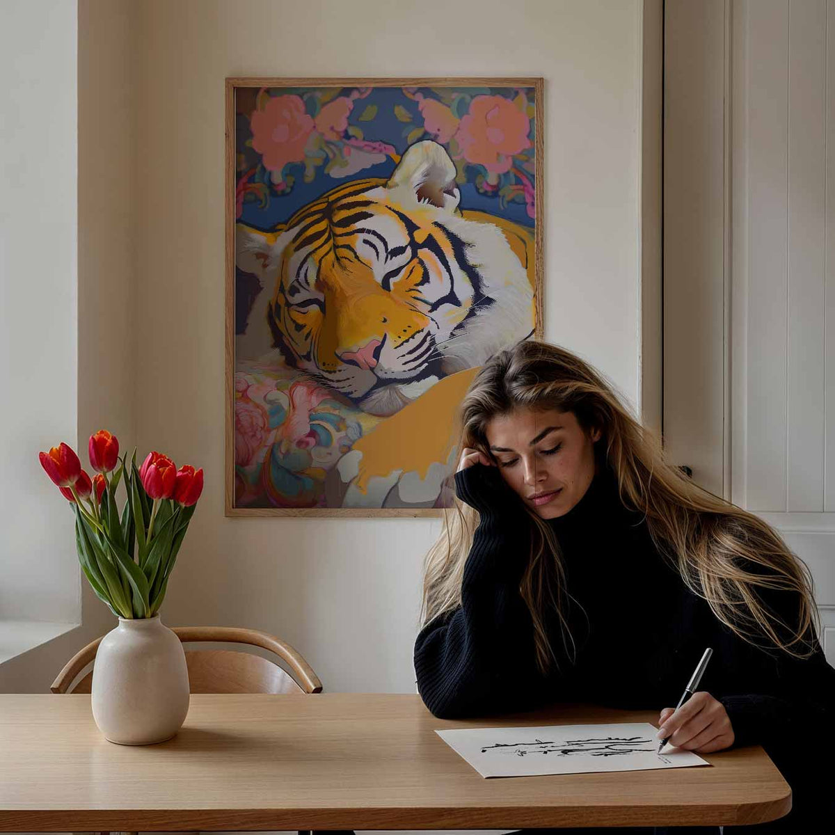 Dromerige Tijgerprint – staande dieren wanddecoratie van WallArtistic