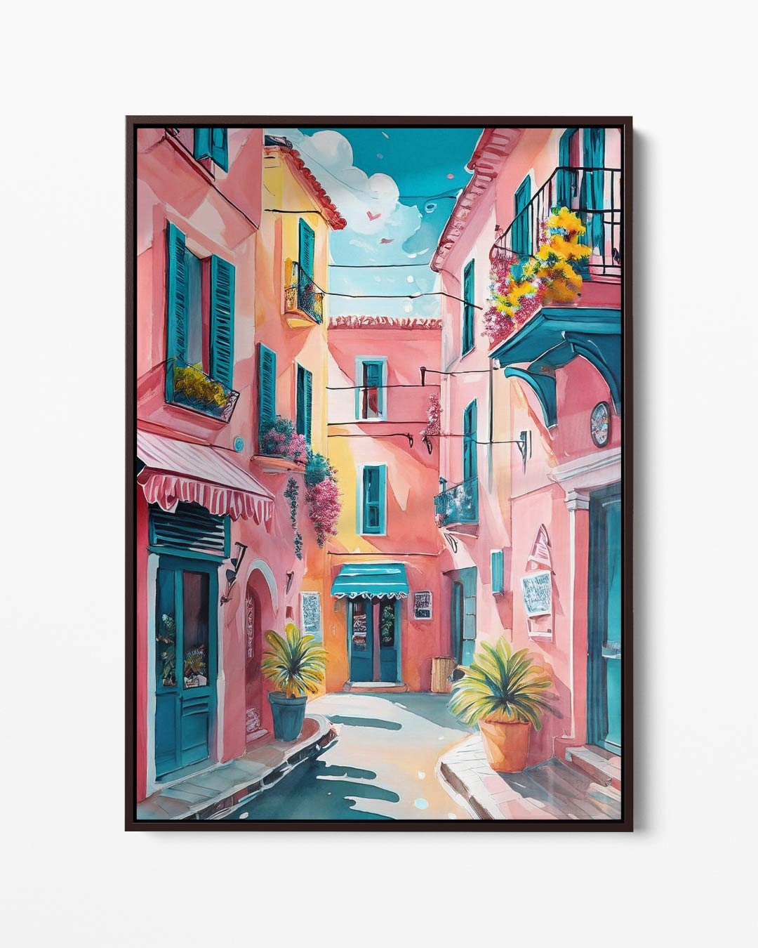 Kleurrijke Mediterrane Straat – portret kunstwerk als wanddecoratie