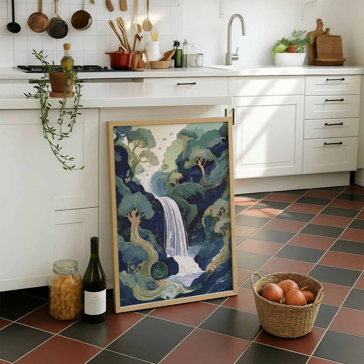 Dromerige Waterval Wanddecoratie – staande muurposter met zomerse uitstraling
