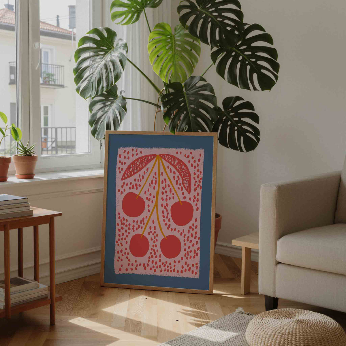 Kersen en bladeren – staande botanische wanddecoratie van WallArtistic