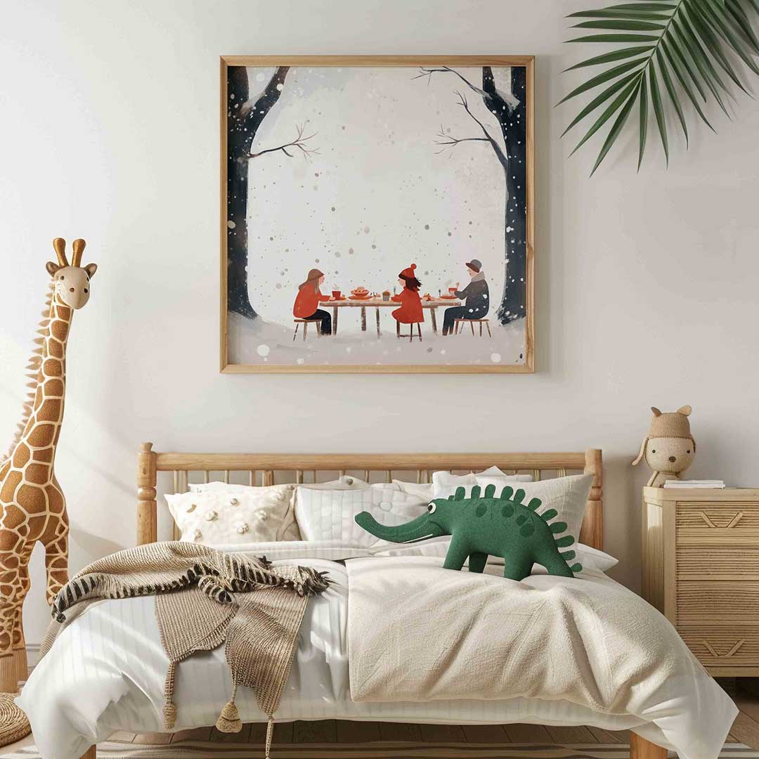 Winterse maaltijd – vierkante kinderkamer wanddecoratie van WallArtistic