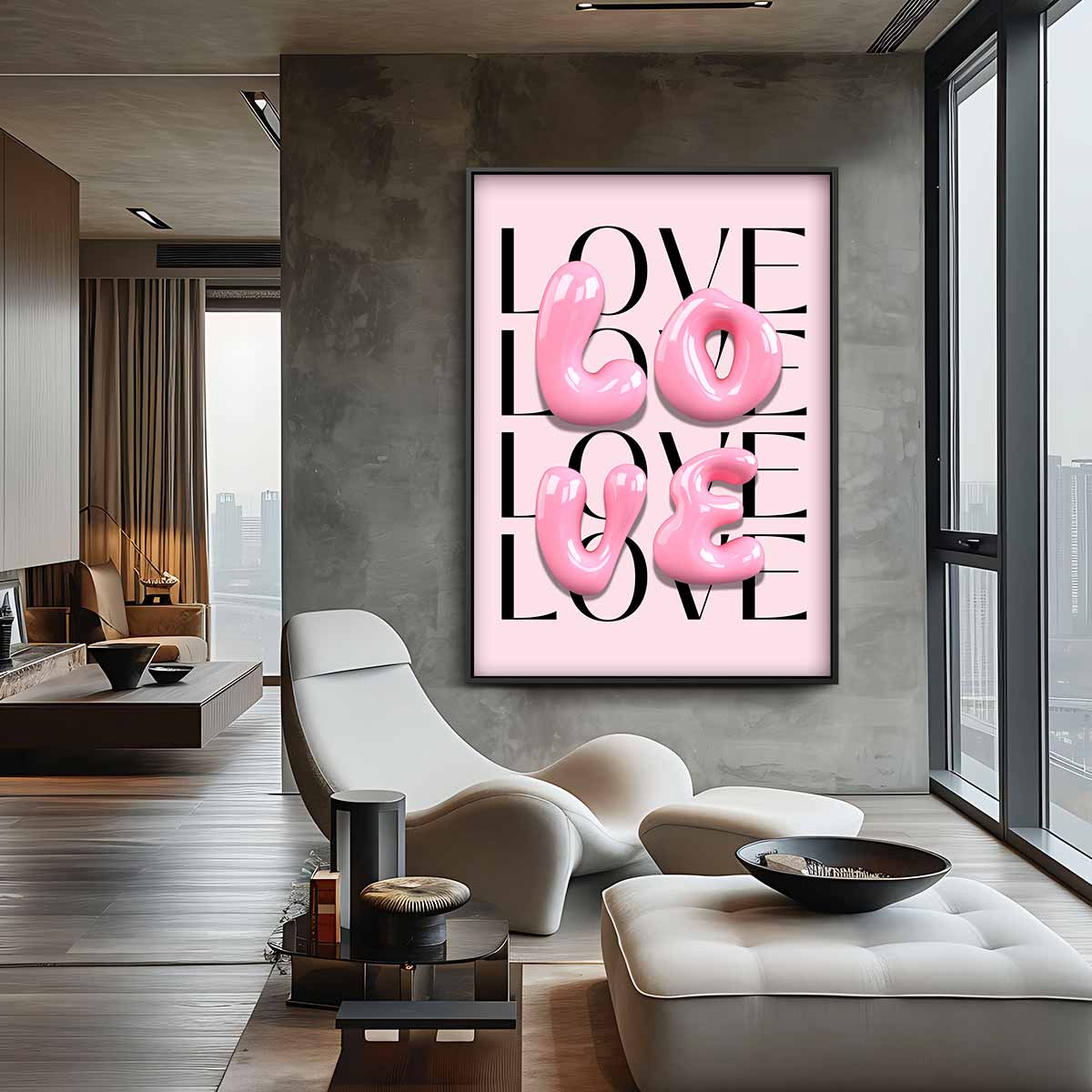 Liefde in Bubblegum Roze – staande wandkunst voor woonkamer of interieur