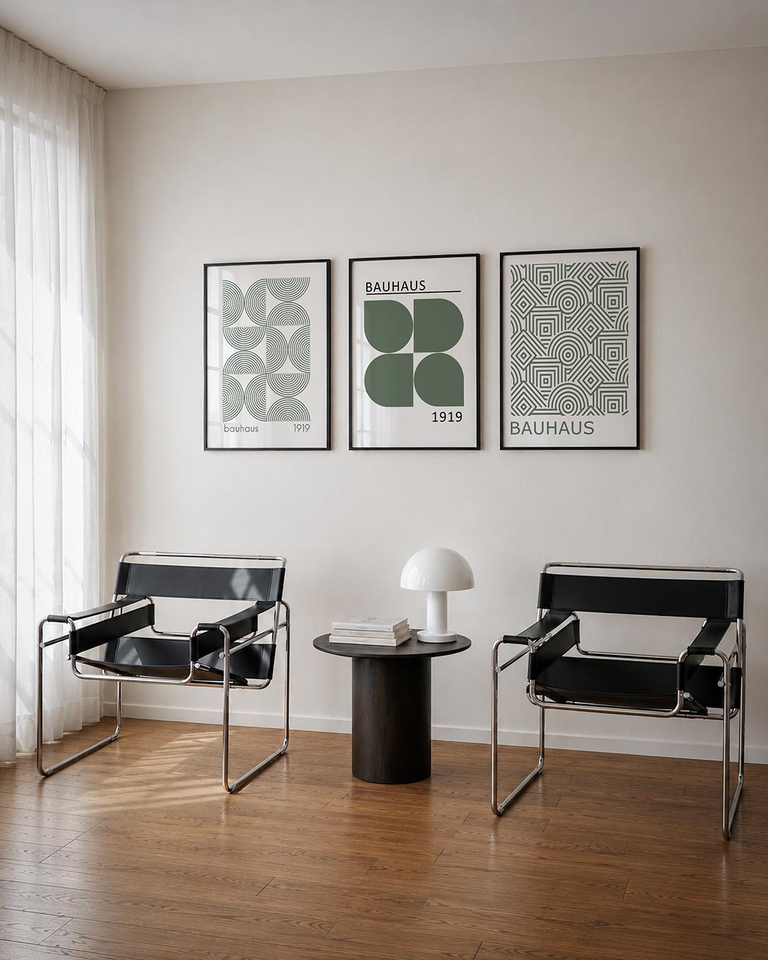Cirkelritme posterset – tweede productweergave – deze posterset in drie delen toont een speelse ordening van halve en hele
