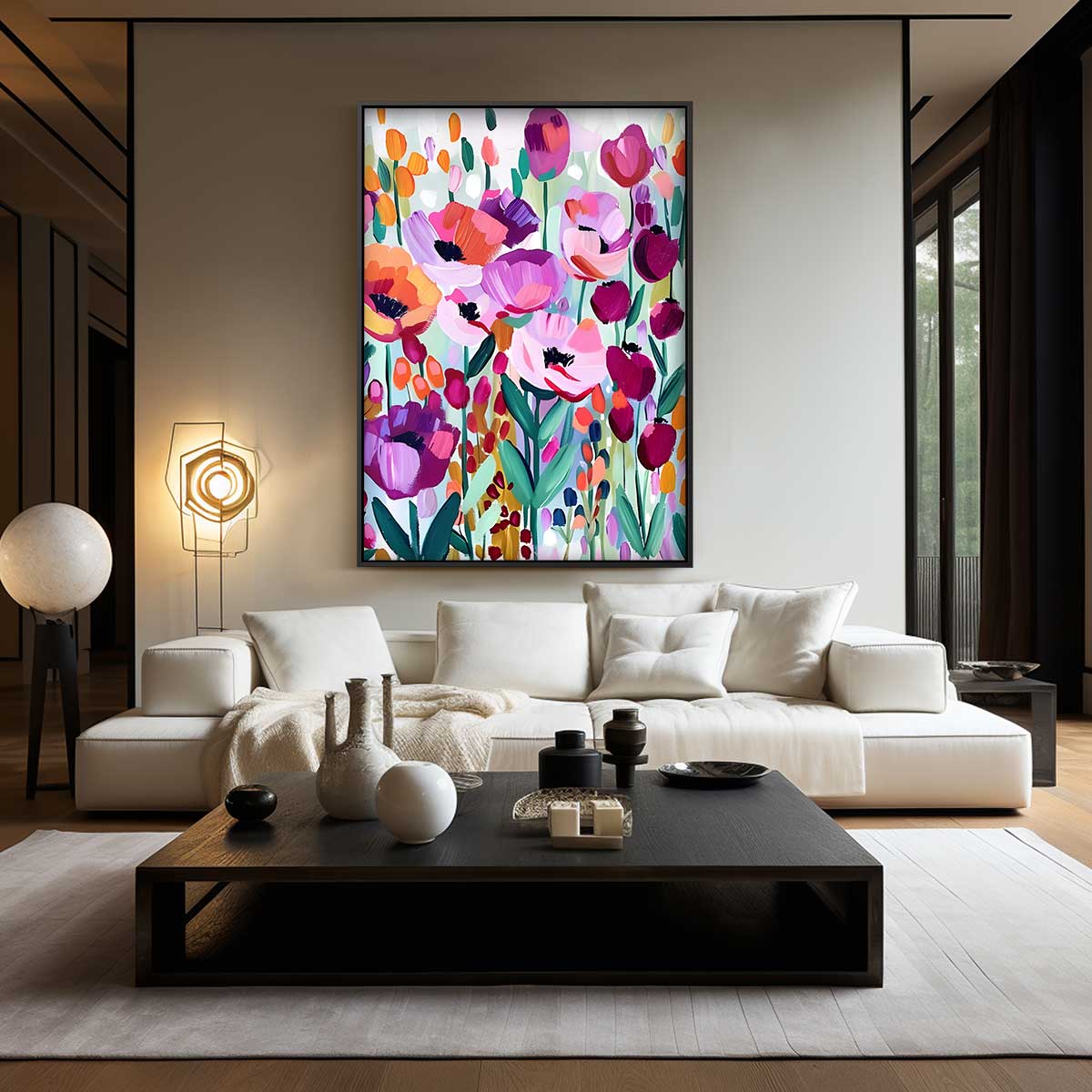 Kleurrijke Bloementuin – canvas wanddecoratie in portret formaat