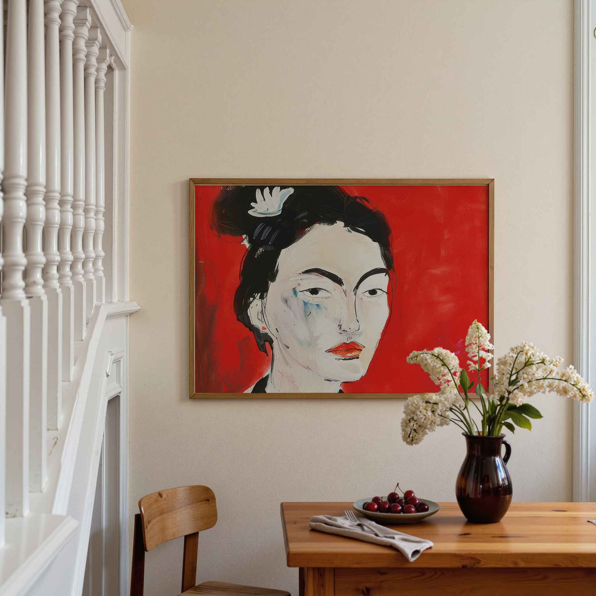 Portret met rode achtergrond – moderne poster in liggend formaat