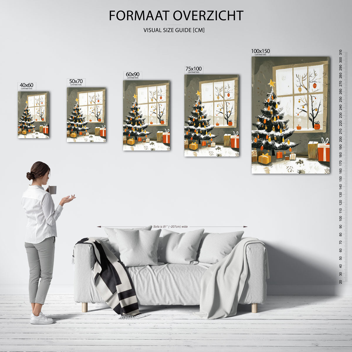Kerstboom en cadeaus – staande wanddecoratie van WallArtistic