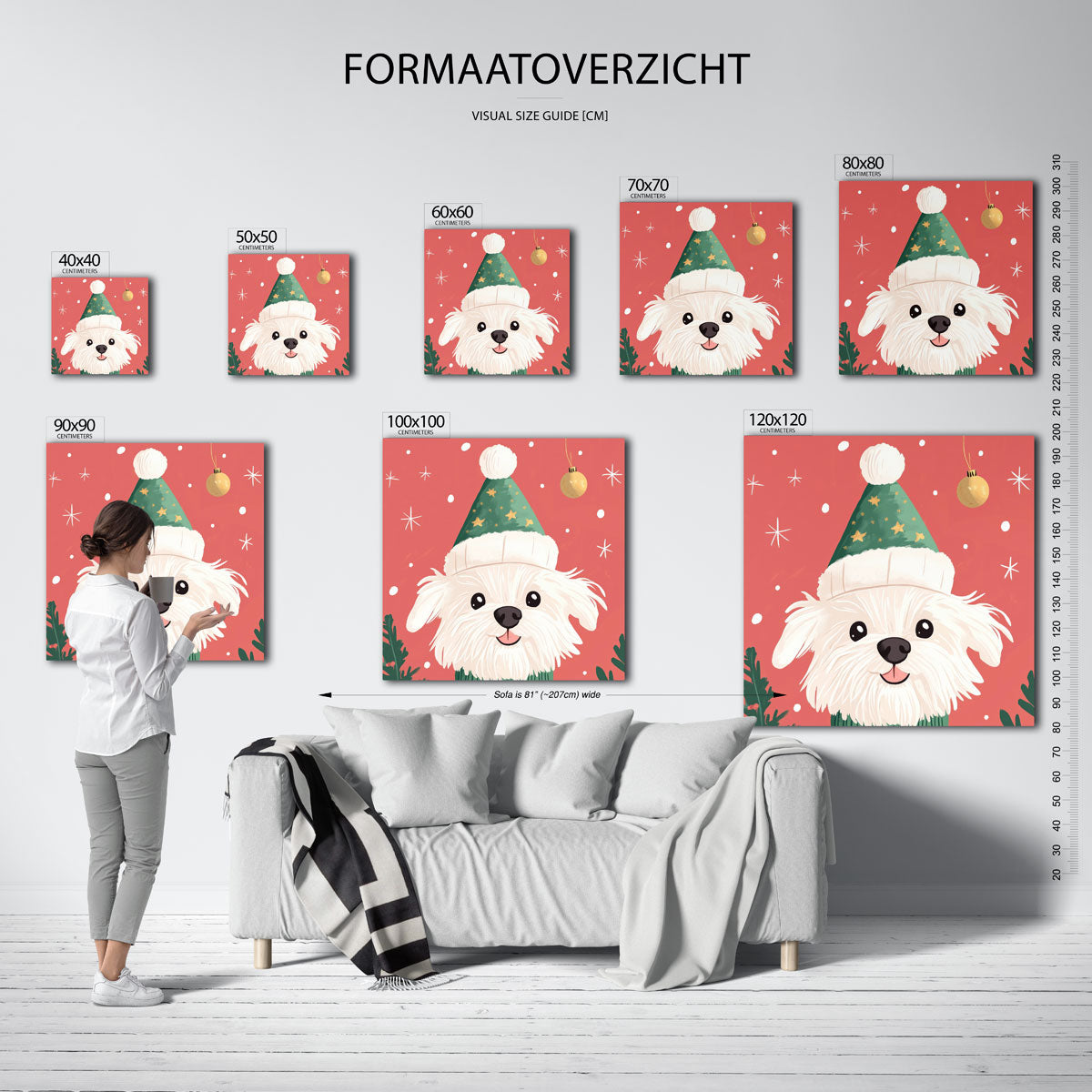 Hond met kerstmuts – vierkante muurposter voor de kinderkamer