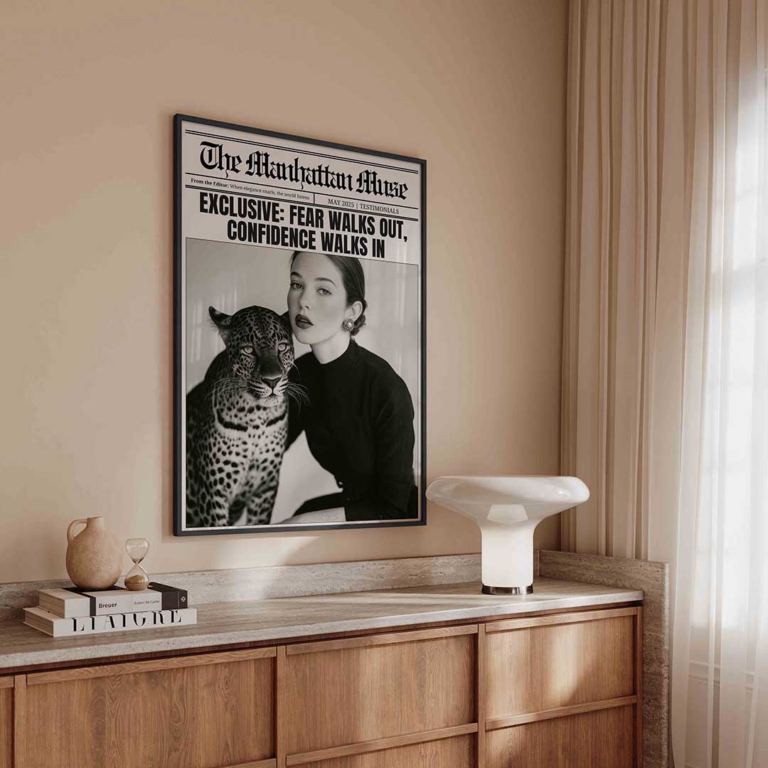 Vrouw en luipaard – kleurrijke Pop Art poster in staand formaat