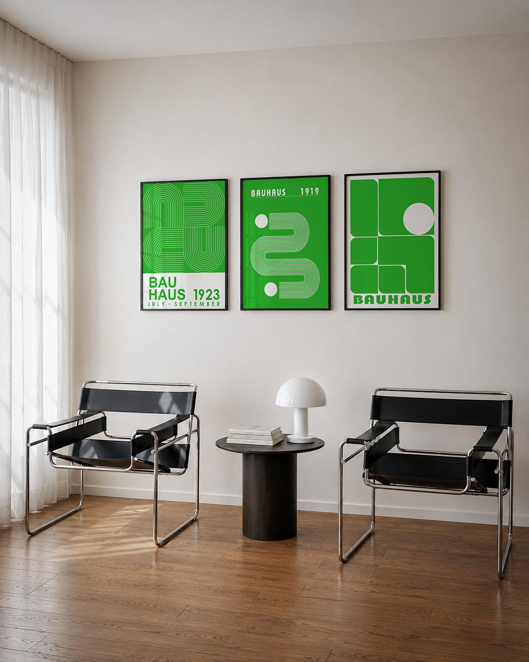 Lijnen en kleurvlakken posterset – tweede productweergave – deze posterset in drie delen toont een ritmisch lijnenspel in