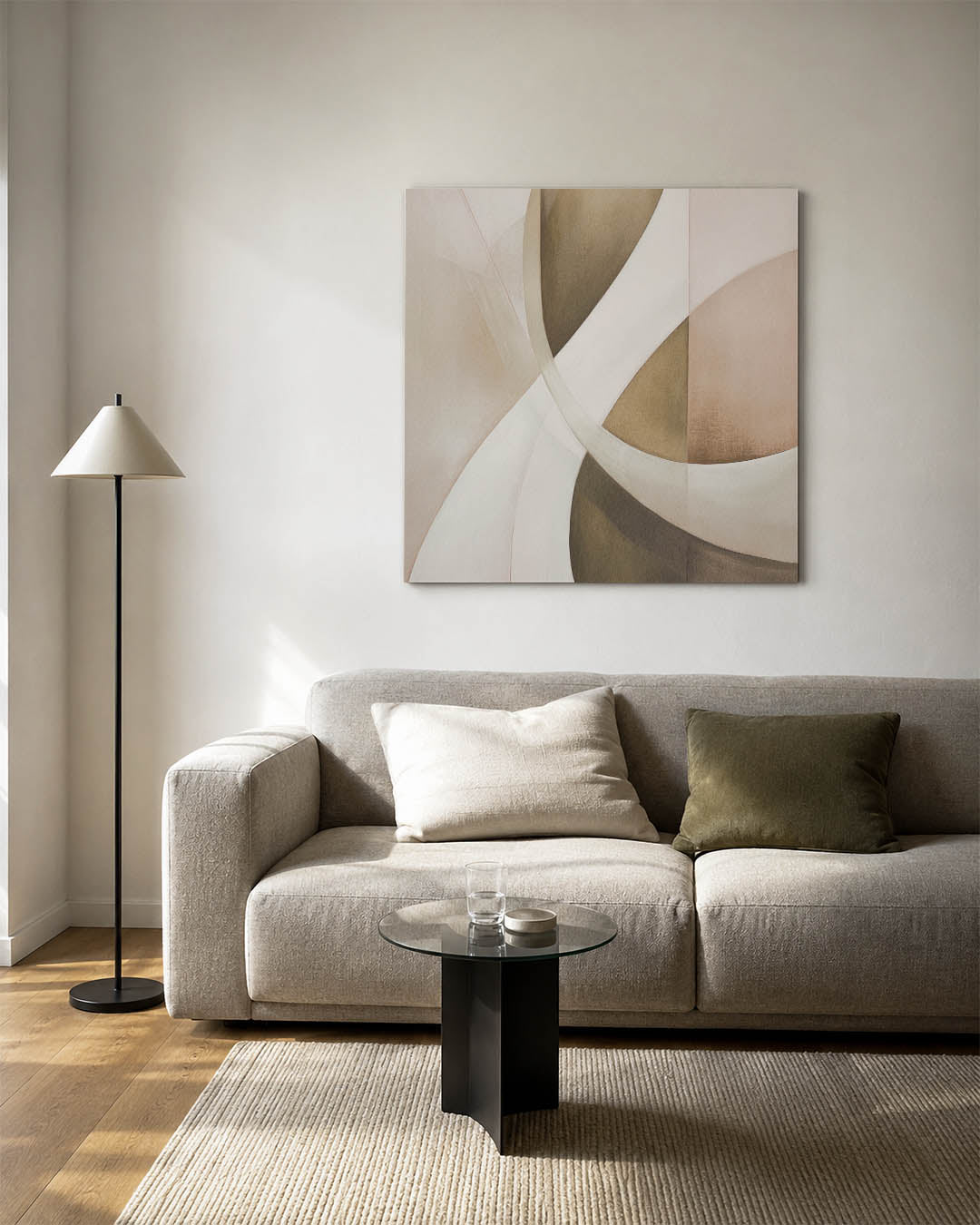 Organische vormen kunstwerk – vierkante wanddecoratie – dit kunstwerk toont vloeiende lijnen en zachte rondingen in een
