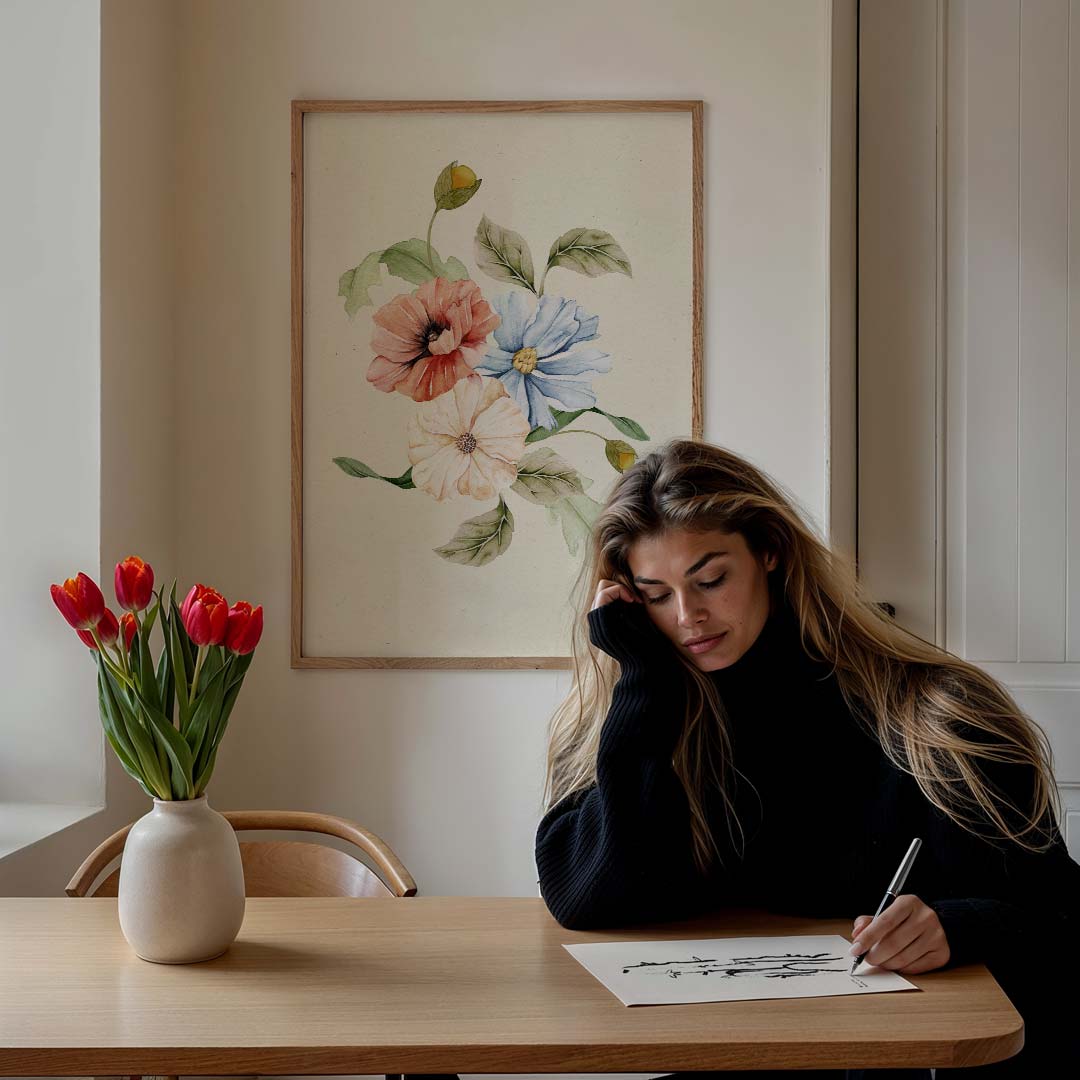 Waterverf Bloemenpracht – bloemen poster in staand formaat