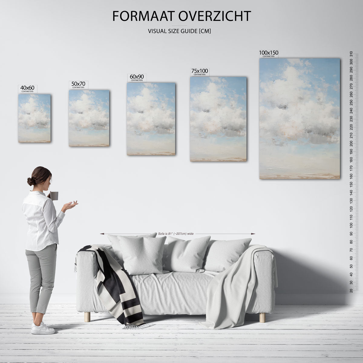 Luchtige wolkenhemel – staand wanddecoratie kunstwerk