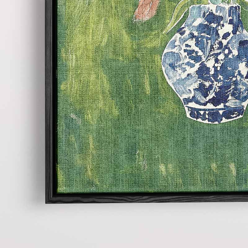 Bloemenpracht in Blauwe Vaas – staand kunstwerk voor modern interieur
