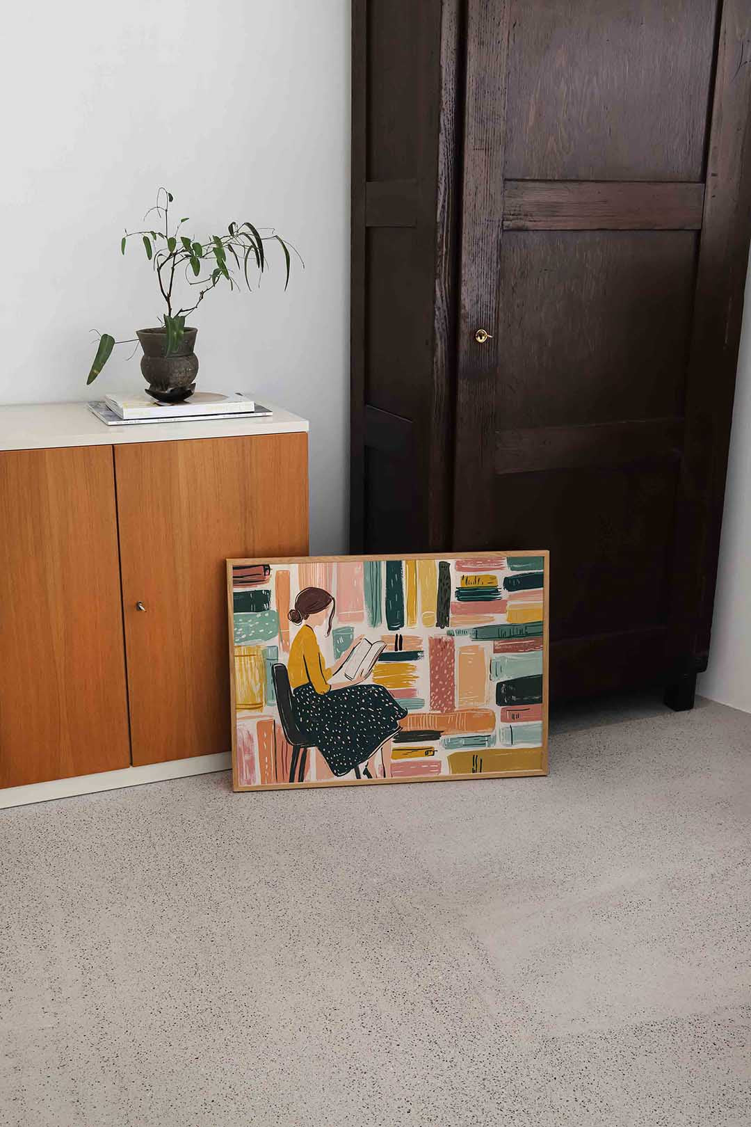 Lezende vrouw – hedendaagse illustratie als liggende poster