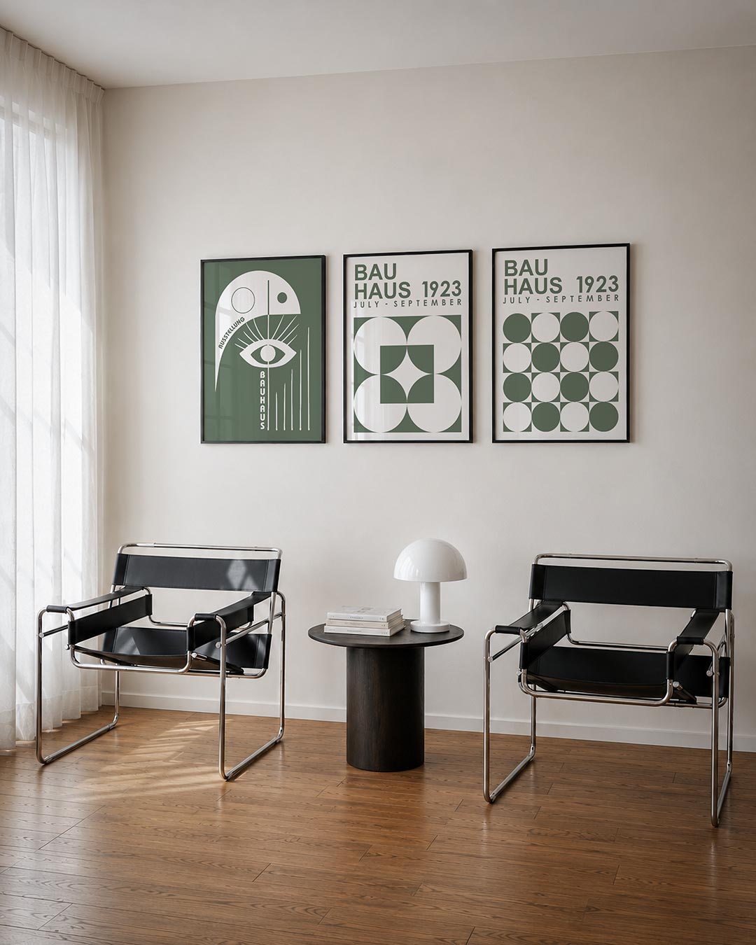 Oog en lijnen posterset – tweede productweergave – deze posterset in drie delen toont een groot oog centraal, omringd door