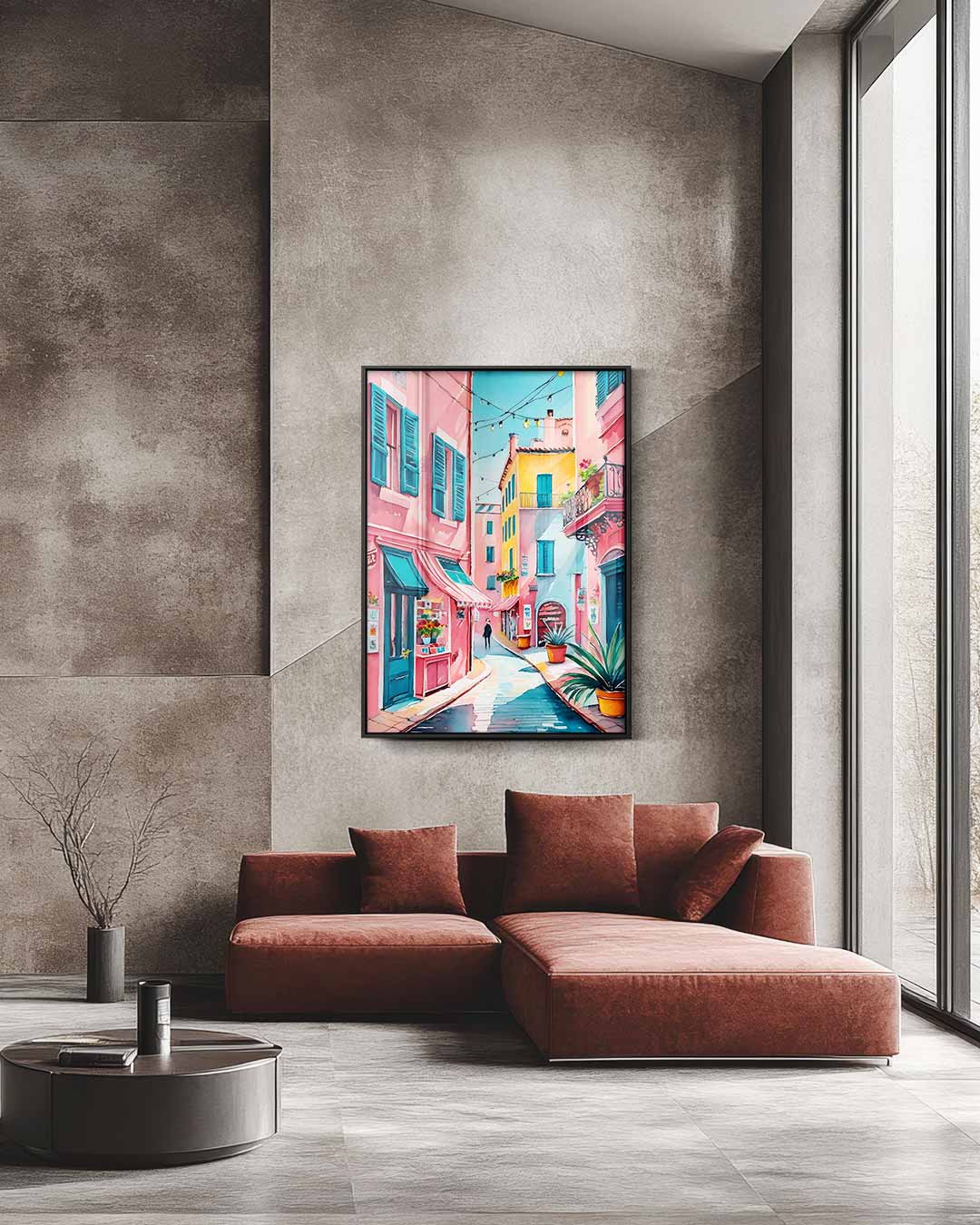 Kleurrijke Straat in Zuid-Europa – staande wandkunst voor woonkamer of interieur