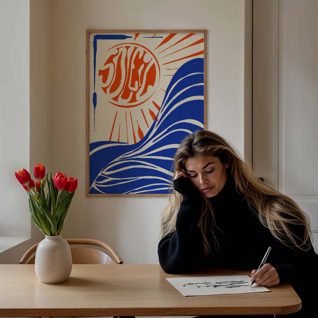 Zon en Golven Kunstposter – staande zomer wanddecoratie van WallArtistic