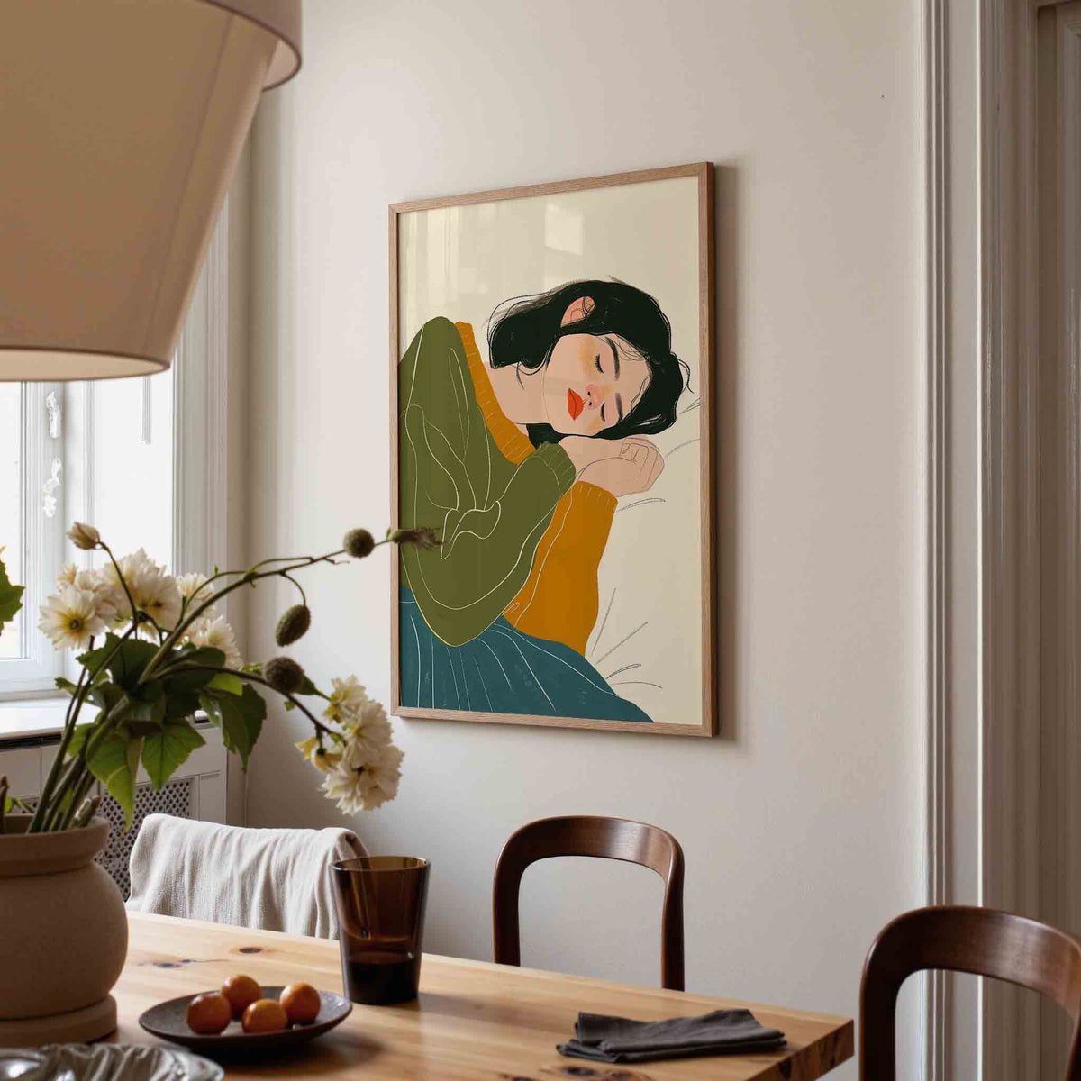 Slapende vrouw – eigentijdse illustratie poster in staand formaat