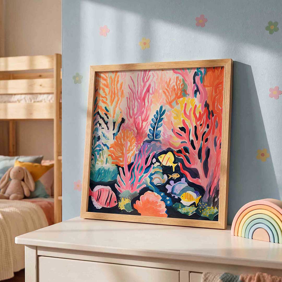 Onderwaterwereld – speelse wandkunst als vierkante kinderposter