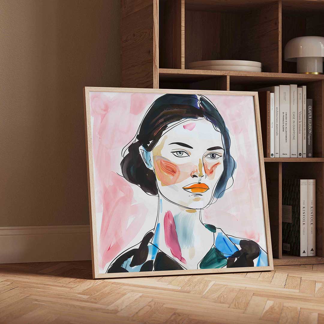 Vrouwelijk portret – vierkante portret wanddecoratie van WallArtistic