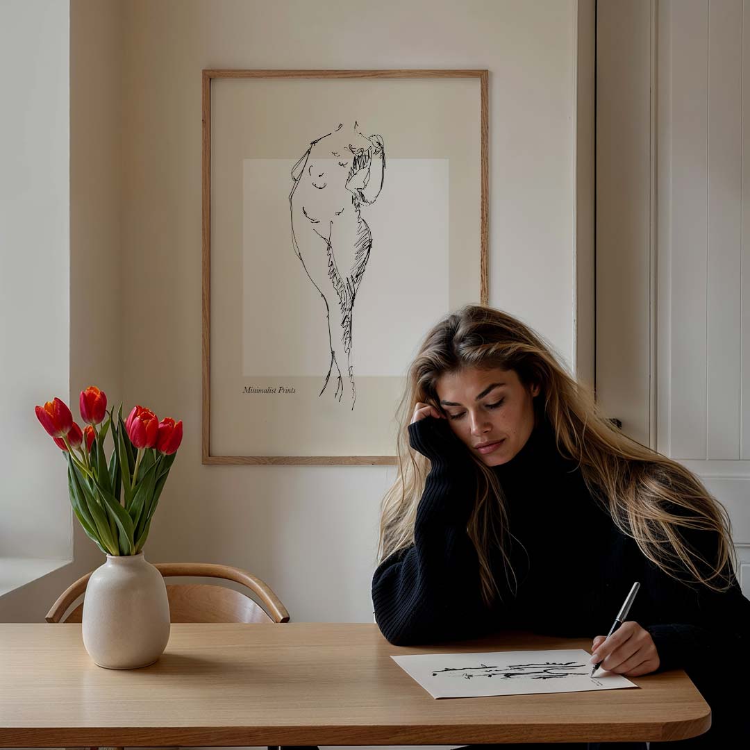 Minimalistische Lijnkunst Vrouw – lijntekening poster in staand formaat