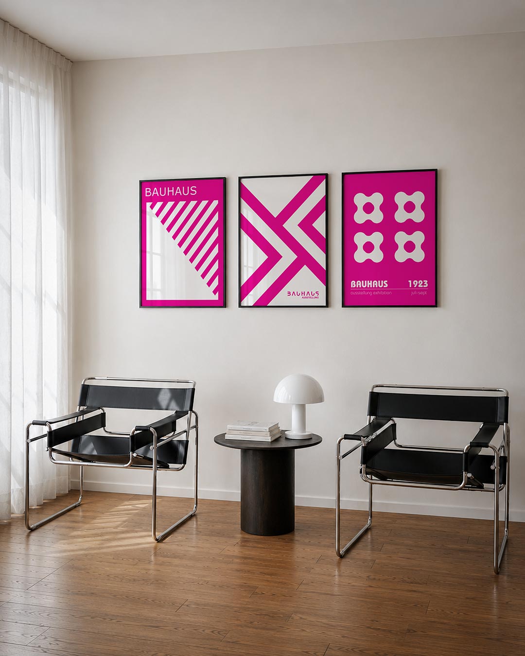 Diagonal strepen posterset – tweede productweergave – deze posterset in drie delen toont een speelse wisselwerking van