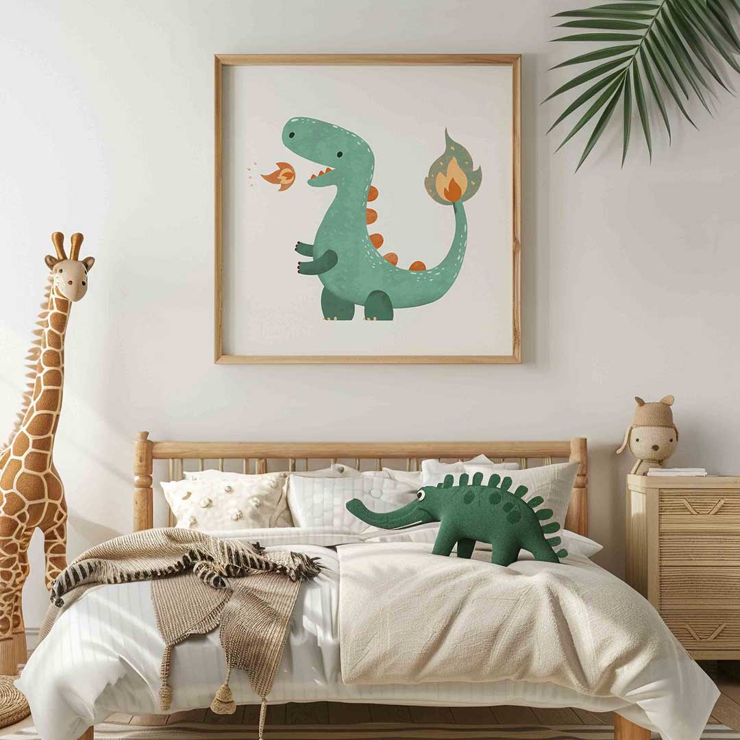 Groene dinosaurus – vierkante kinderkamer wanddecoratie van WallArtistic