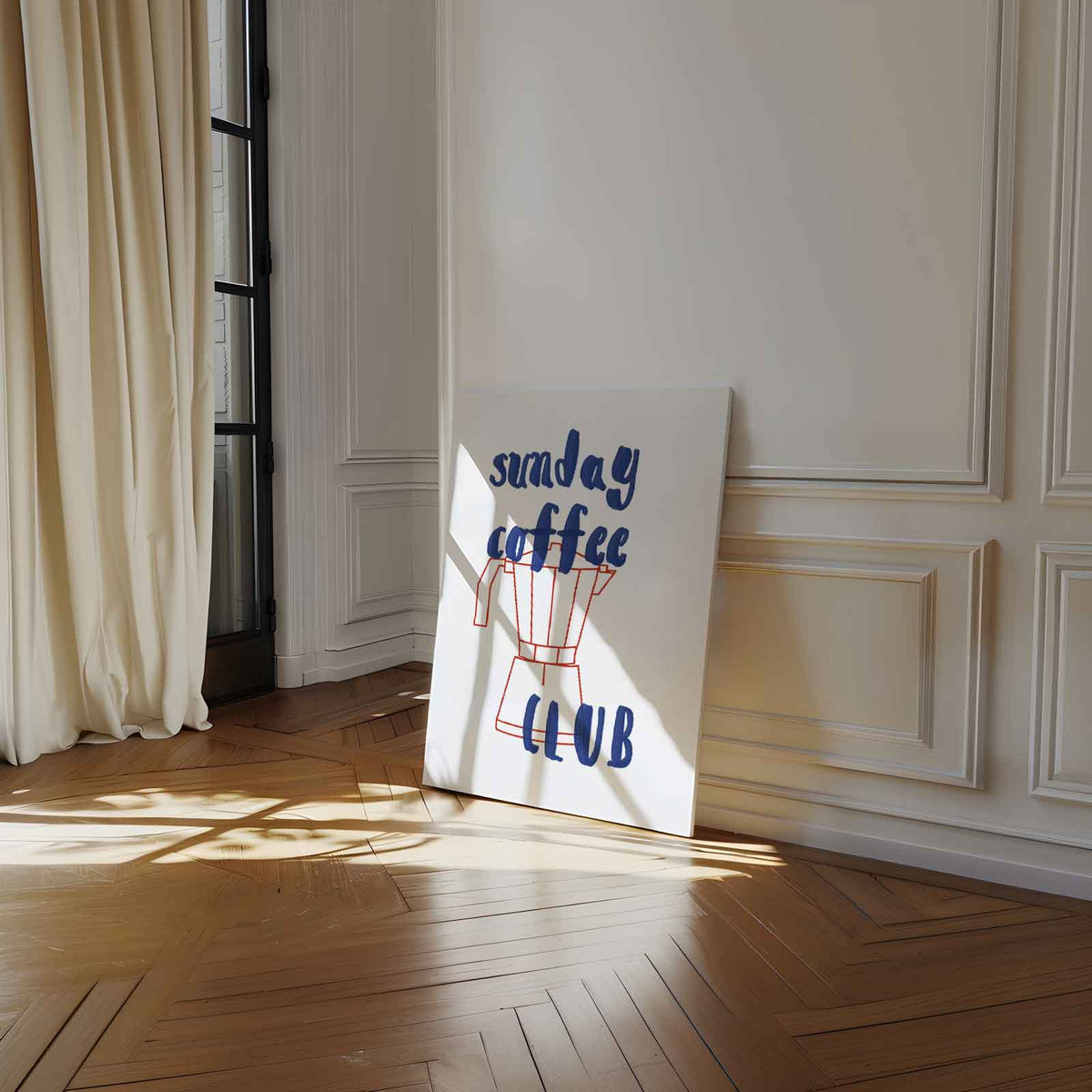 Sunday Coffee Club Poster – staand kunstwerk voor modern interieur