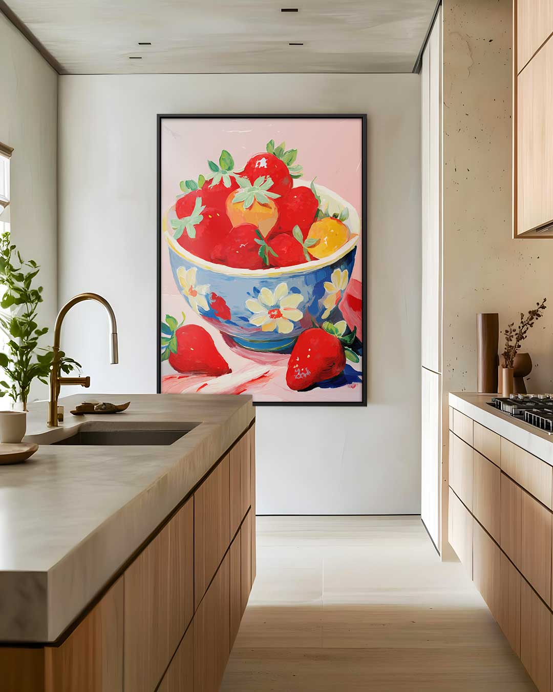 Verrukkelijke Aardbeien in Schaal – staand kunstwerk voor modern interieur