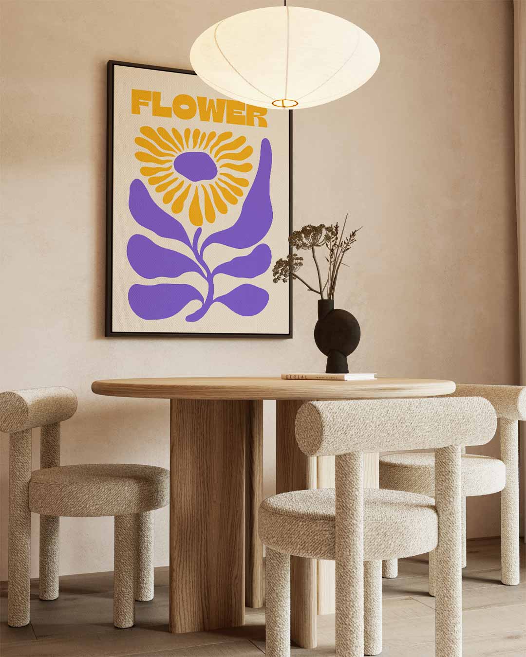 Vrolijke Bloem Illustratie – staande wandkunst voor woonkamer of interieur