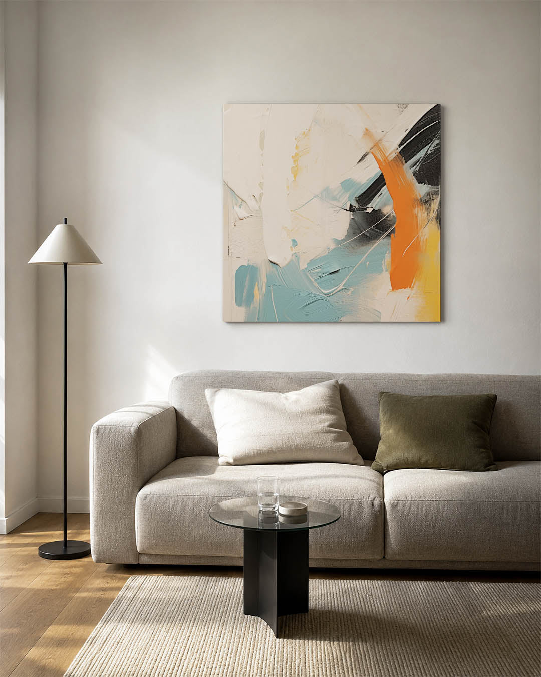 Dynamische kleurencompositie kunstwerk – vierkante wanddecoratie – dit werk toont een levendige mix van vloeiende lijnen en