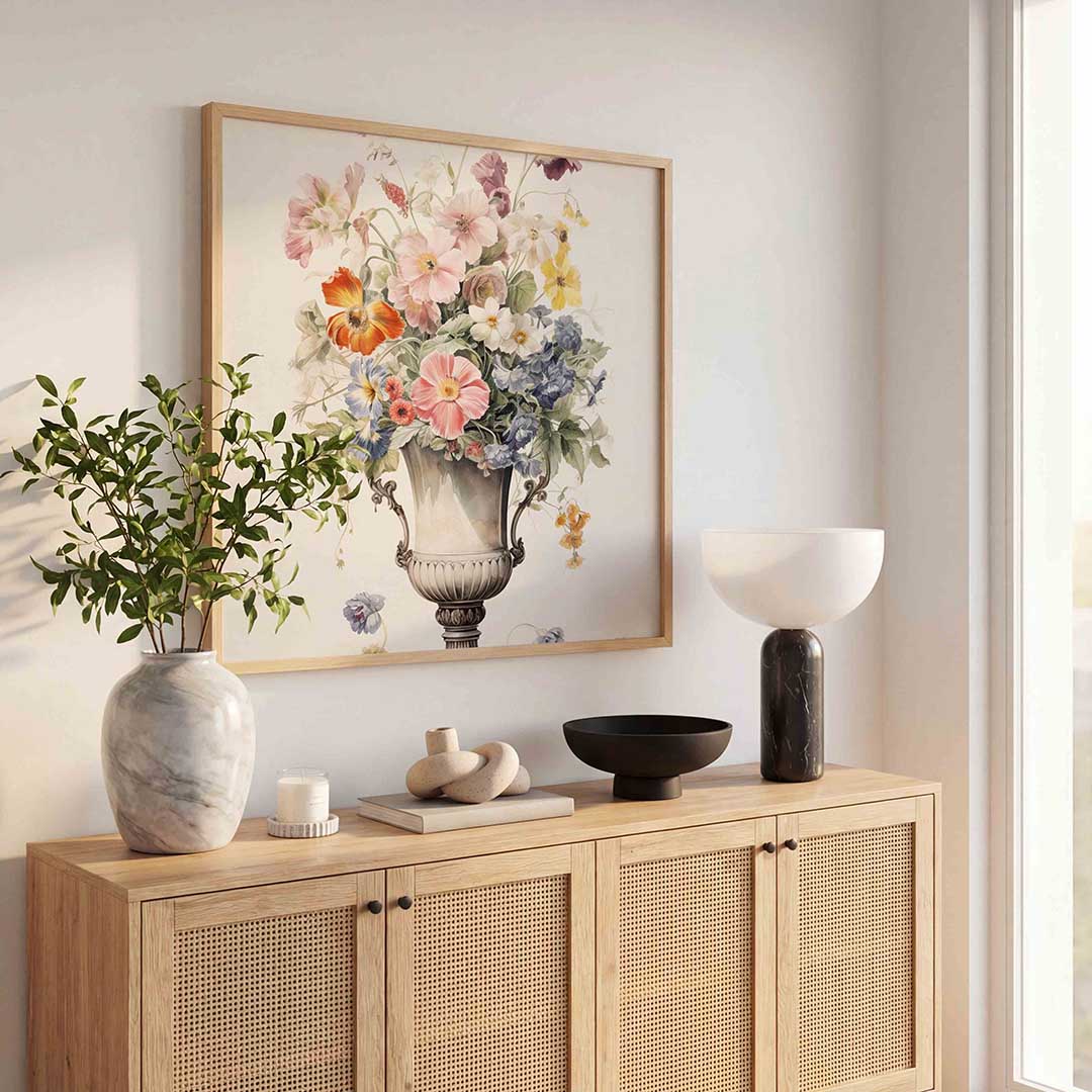 Bloemen in vaas – illustratie poster in vierkant formaat