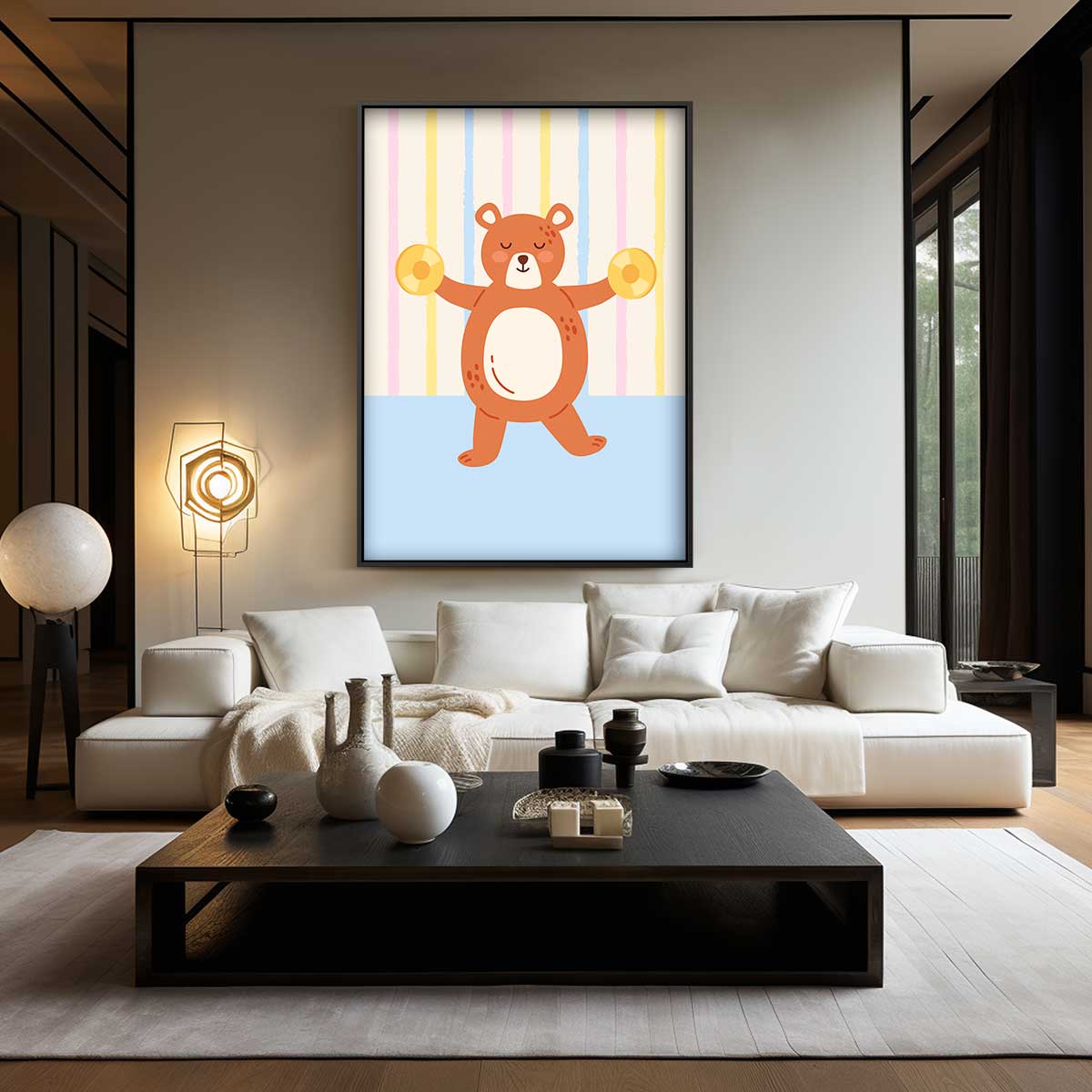 Gewichtheffende beer – canvas wanddecoratie in portret formaat